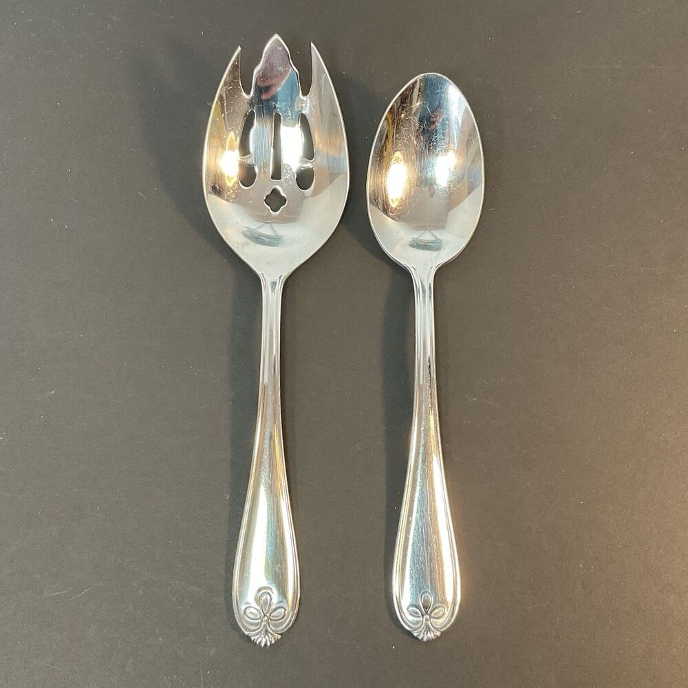 Reed & Barton RIBBON CREST 2 Serving Pieces Glossy Stainless Steel Flatware